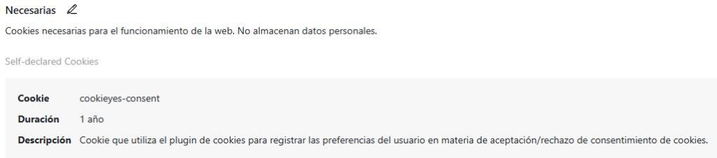 Cookies usadas en la web